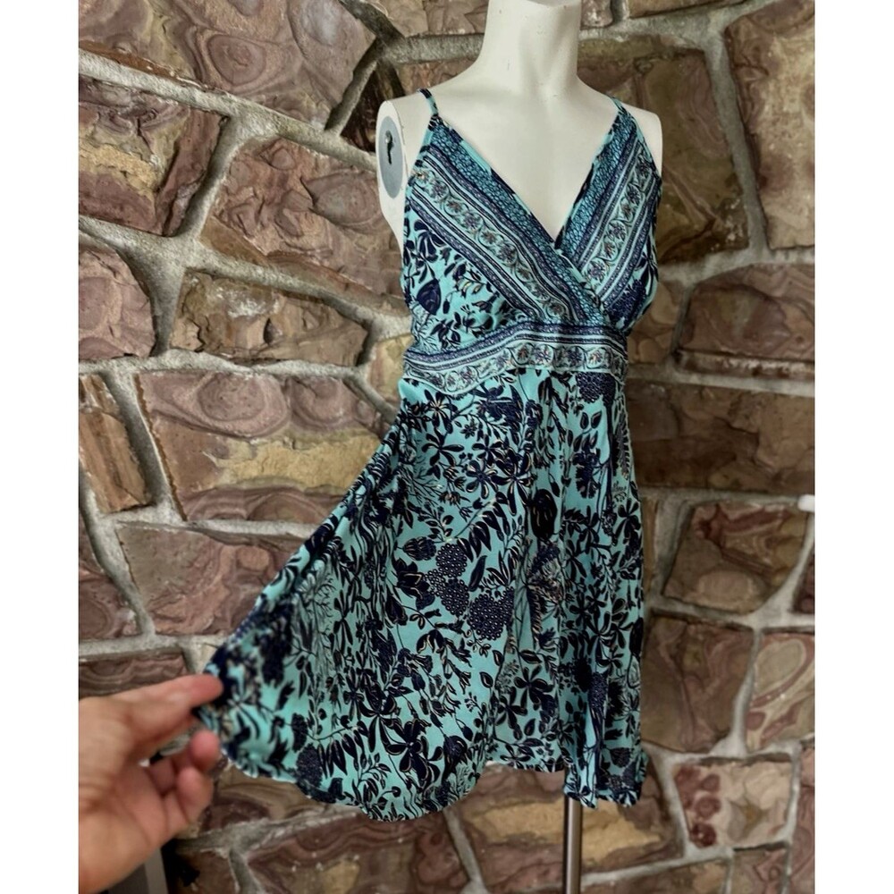 Y2k style  Floral Fringe‎ Dress Womens blue ashymetric  Boho Strappy Excellent S